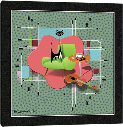 The Bluesman's Cat Canvas Art Print - Green Art