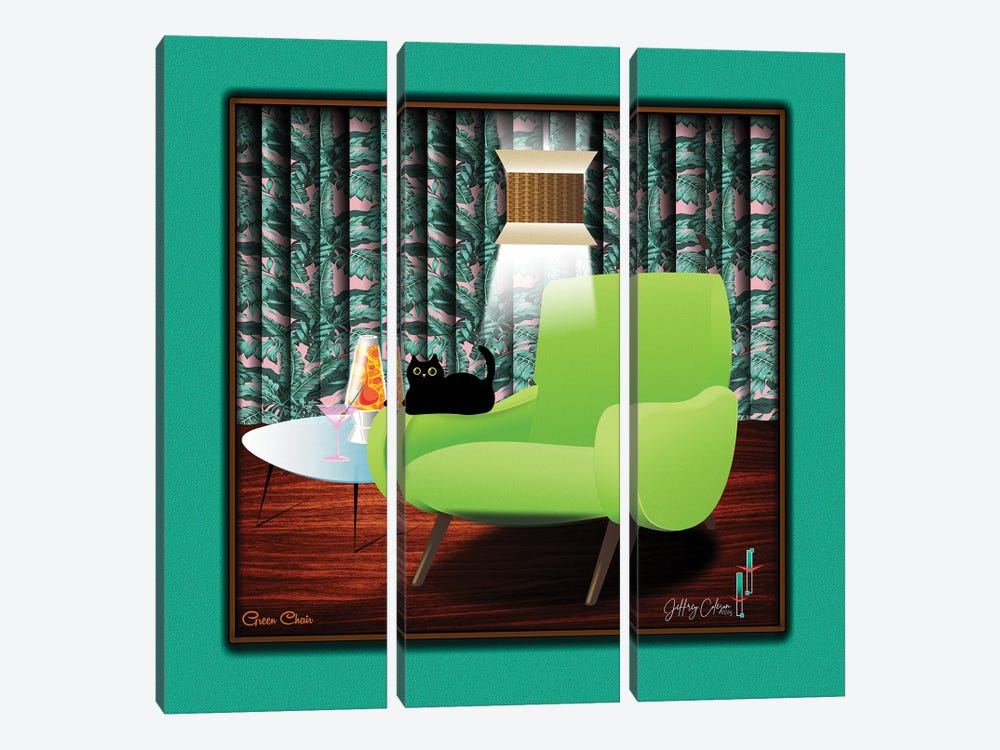 Green Chair by Jeffrey Coleson 3-piece Canvas Wall Art