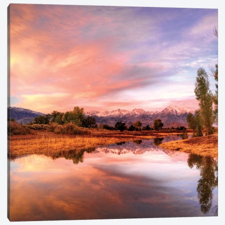 Usa, California, Bishop. Sierra Nevada Range Reflects In Pond. Canvas Print #JYG1003} by Jaynes Gallery Canvas Art Print