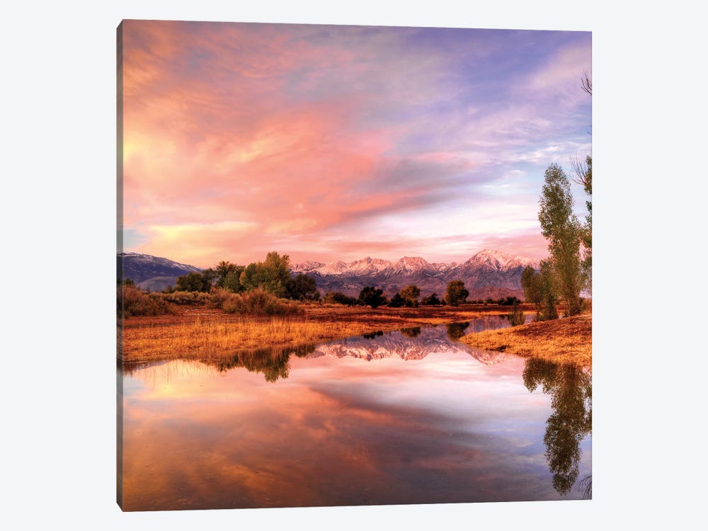 Usa, California, Bishop. Sierra Nevada Range Reflects In Pond. by Jaynes Gallery 1-piece Canvas Art