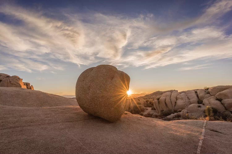 Usa, California, Joshua Tree National Park. Rocky Landscape At Sunset.