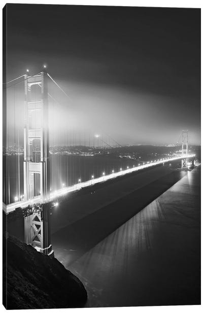 Usa, California, San Francisco. Black And White Of Golden Gate Bridge At Night. Canvas Art Print - Golden Gate Bridge
