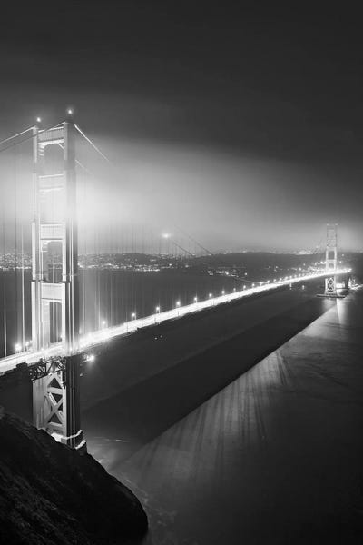 Golden Gate Bridge: Usa, California, San Francisco. Black And White Of Golden Gate Bridge At Night. by Jaynes Gallery
