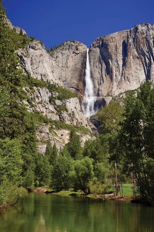 Usa, California, Yosemite National Park. Yosemite Falls And Merced River Landscape.