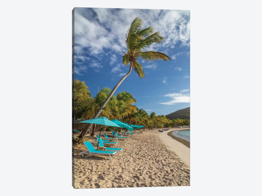 Caribbean, Grenada, Mayreau Island. Beach umbrellas and lounge chairs. by Jaynes Gallery 1-piece Canvas Art
