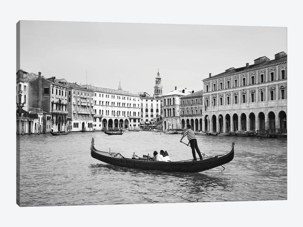 Europe, Italy, Venice. Black and white of gondolas plying Grand Canal. by Jaynes Gallery 1-piece Canvas Wall Art