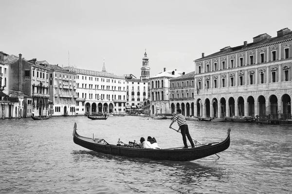 Jaynes Gallery: Europe, Italy, Venice. Black and white of gondolas plying Grand Canal. by Jaynes Gallery