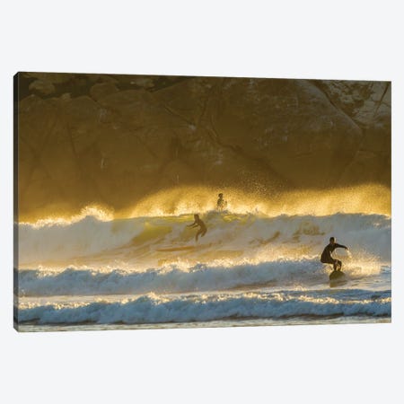 USA, California, San Luis Obispo County. Surfers at sunset. Canvas Print #JYG1061} by Jaynes Gallery Canvas Print