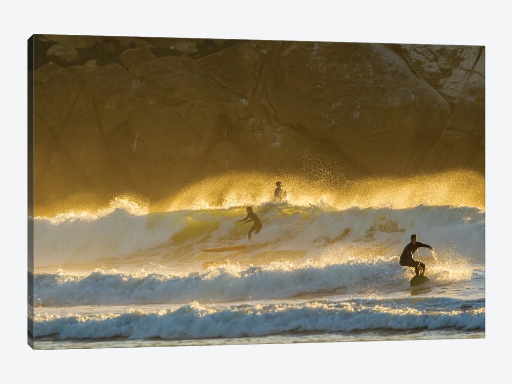 USA, California, San Luis Obispo County. Surfers at sunset. by Jaynes Gallery 1-piece Canvas Artwork