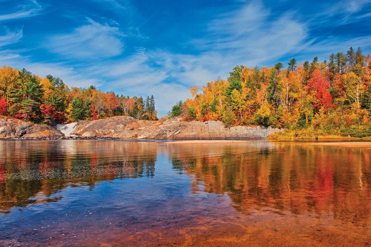 Canada, Ontario, Chutes Provincial Park. Reflections On Aux Sables River In Autumn.