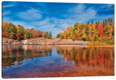 Canada, Ontario, Chutes Provincial Park. Reflections On Aux Sables River In Autumn. Canvas Art Print - Ontario Art