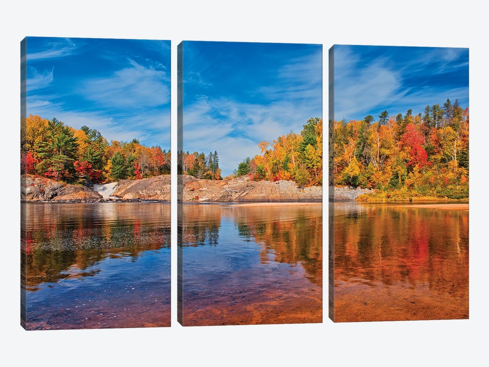 Canada, Ontario, Chutes Provincial Park. Reflections On Aux Sables River In Autumn. by Jaynes Gallery 3-piece Canvas Print