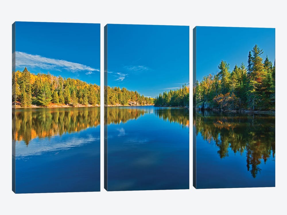 Canada, Ontario. Forest Reflections On Blindfold Lake In Autumn. by Jaynes Gallery 3-piece Canvas Art