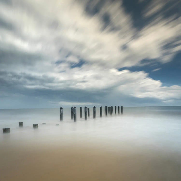 USA, New Jersey, Cape May National Seashore. Pier Posts On Beach.