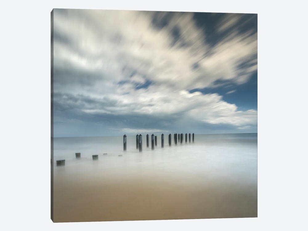 USA, New Jersey, Cape May National Seashore. Pier Posts On Beach. by Jaynes Gallery 1-piece Canvas Art Print