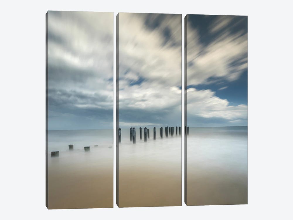 USA, New Jersey, Cape May National Seashore. Pier Posts On Beach. by Jaynes Gallery 3-piece Art Print