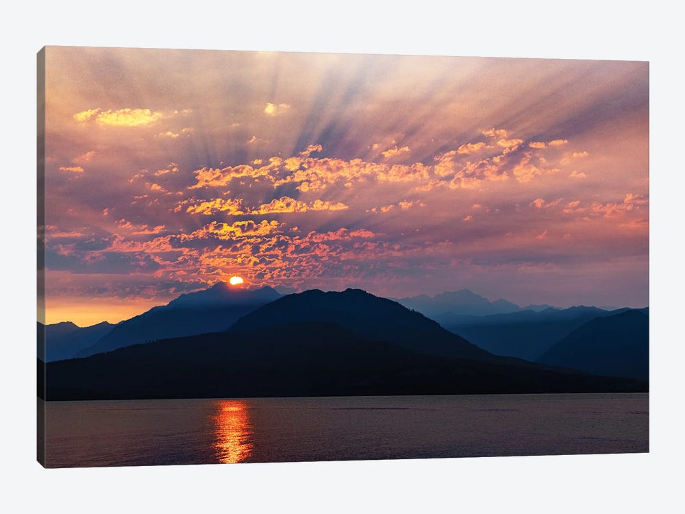 USA, Washington State, Seabeck. Smoky Sunset Over Hood Canal And Olympic Mountains. by Jaynes Gallery 1-piece Art Print