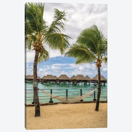 French Polynesia, Moorea Overwater Bungalows And Hammock Canvas Print #JYG1119} by Jaynes Gallery Canvas Art Print