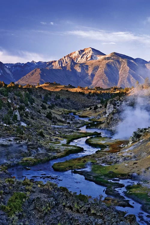 USA, California, Sierra Nevada Mountains. Sunrise on geothermal area of Hot Creek.