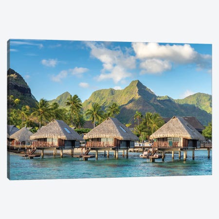 French Polynesia, Moorea Overwater Bungalows Canvas Print #JYG1120} by Jaynes Gallery Canvas Art