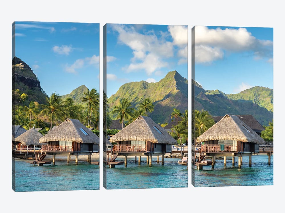 French Polynesia, Moorea Overwater Bungalows by Jaynes Gallery 3-piece Canvas Wall Art