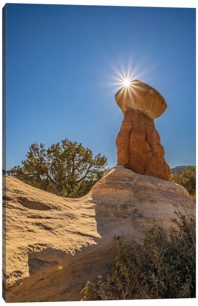 USA, Utah, Devil's Garden Outstanding Natural Area Sun Starburst On Hoodoo Rock Formations Canvas Art Print - Utah Art