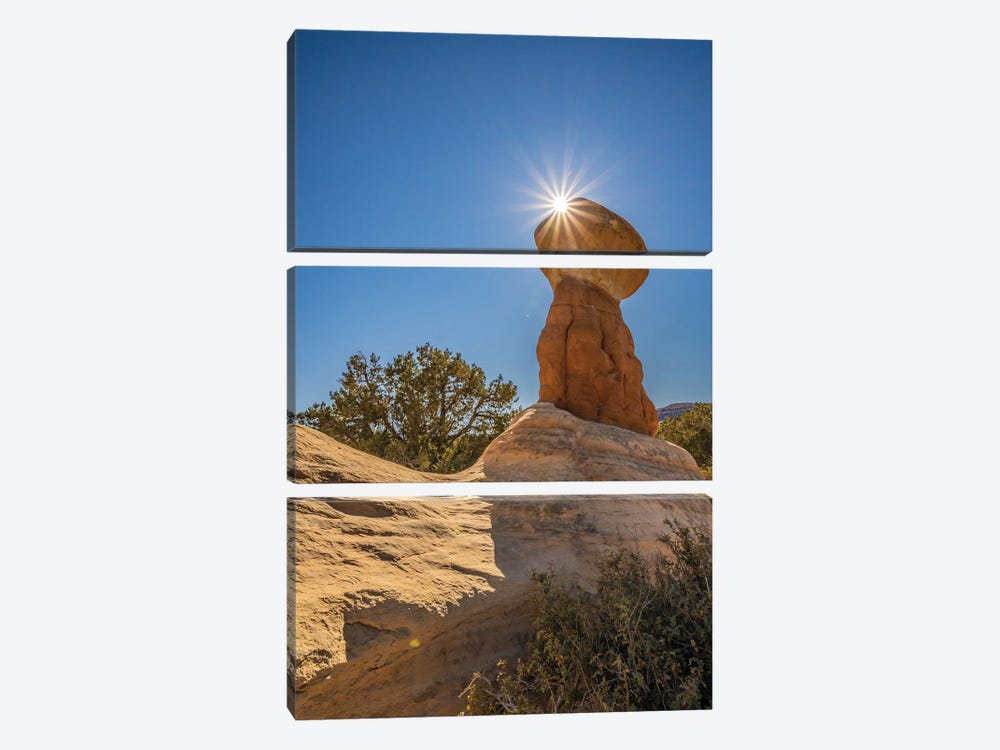 USA, Utah, Devil's Garden Outstanding Natural Area Sun Starburst On Hoodoo Rock Formations by Jaynes Gallery 3-piece Canvas Print