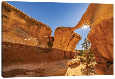 USA, Utah, Grand Staircase Escalante National Monument Sunburst On Eroded Rock Formations In Devil's Garden Canvas Art Print