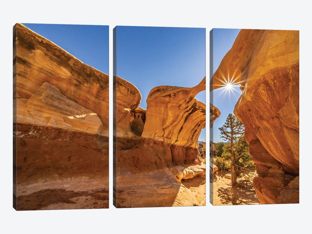 USA, Utah, Grand Staircase Escalante National Monument Sunburst On Eroded Rock Formations In Devil's Garden by Jaynes Gallery 3-piece Canvas Art Print