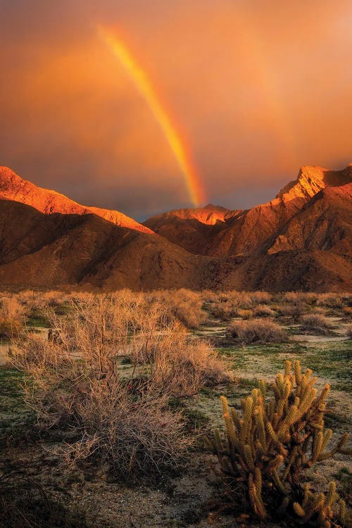 USA, California, Anza-Borrego Desert State Park. Rainbow Over Desert Mountains At Sunrise