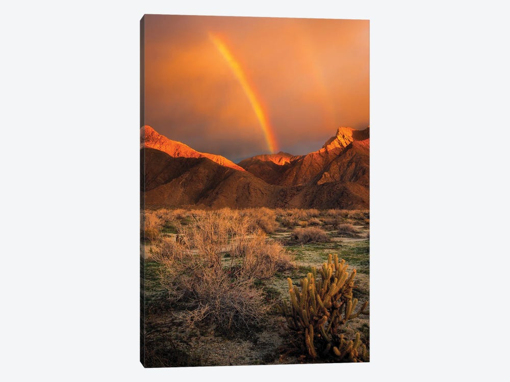 USA, California, Anza-Borrego Desert State Park. Rainbow Over Desert Mountains At Sunrise by Jaynes Gallery 1-piece Art Print