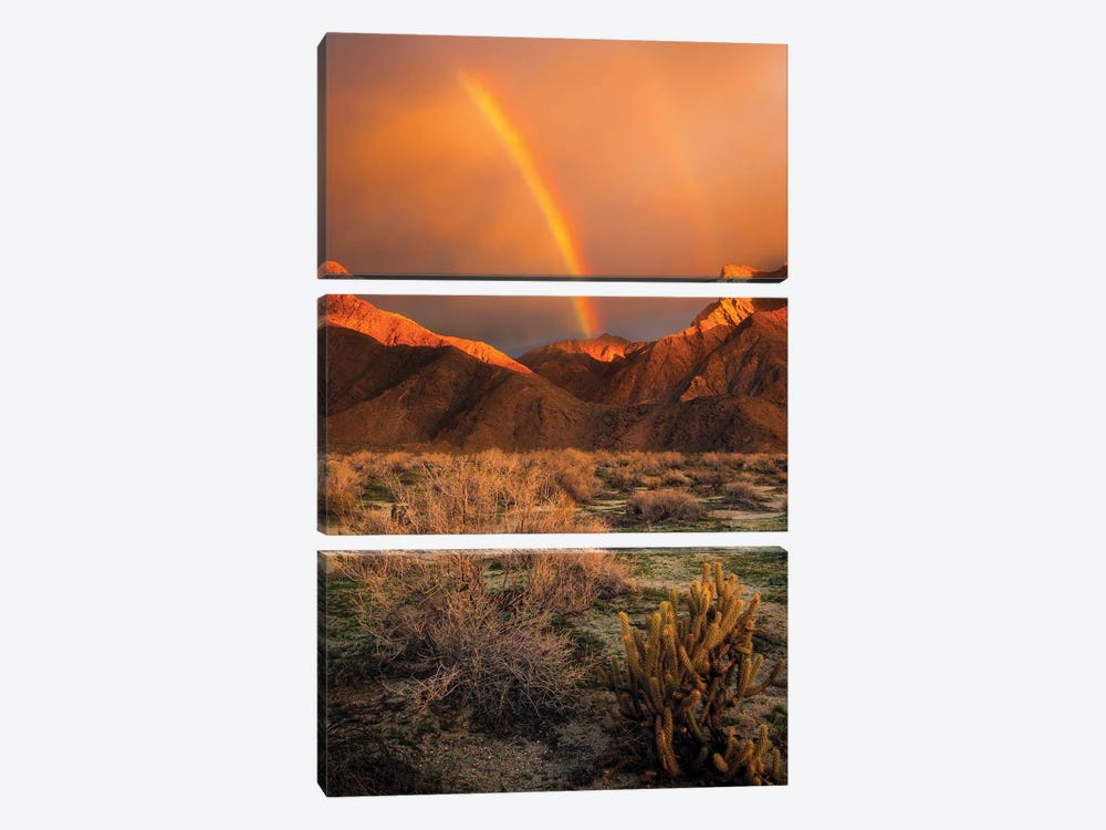 USA, California, Anza-Borrego Desert State Park. Rainbow Over Desert Mountains At Sunrise by Jaynes Gallery 3-piece Canvas Print