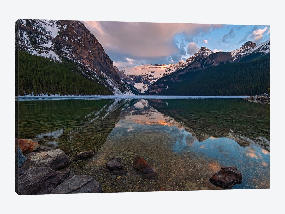 Canada, Alberta, Banff National Park. Sunrise Reflections On Calm Lake Louise. by Jaynes Gallery 1-piece Canvas Art