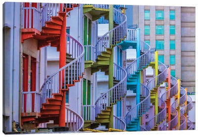 Singapore. Colorful Staircases In Little India Section Of City. Canvas Art Print - Jaynes Gallery