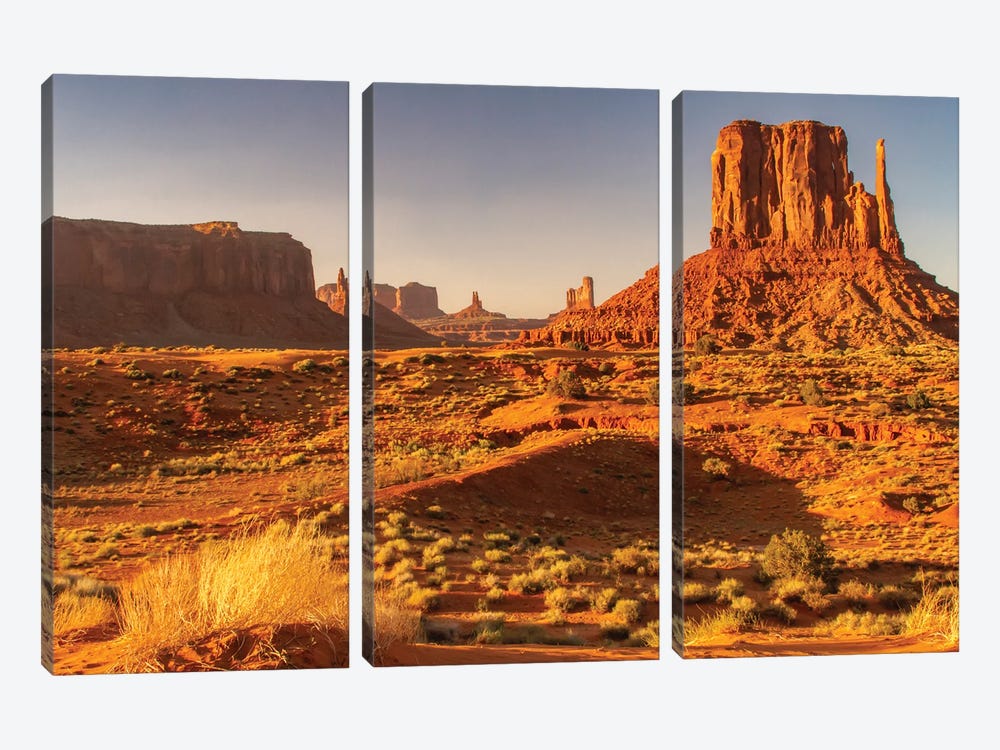 USA, Arizona, Monument Valley Navajo Tribal Park. The Mittens Rock Formations. by Jaynes Gallery 3-piece Canvas Wall Art