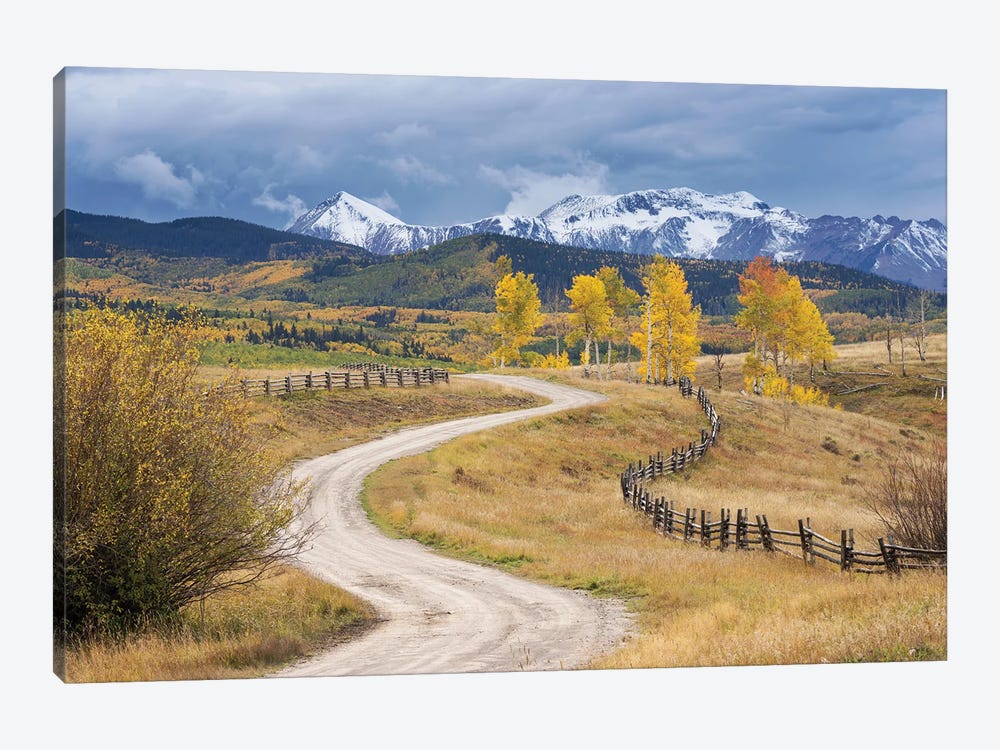 USA, Colorado, Uncompahgre National Forest. Landscape With County Road And San Juan Mountains. by Jaynes Gallery 1-piece Canvas Artwork