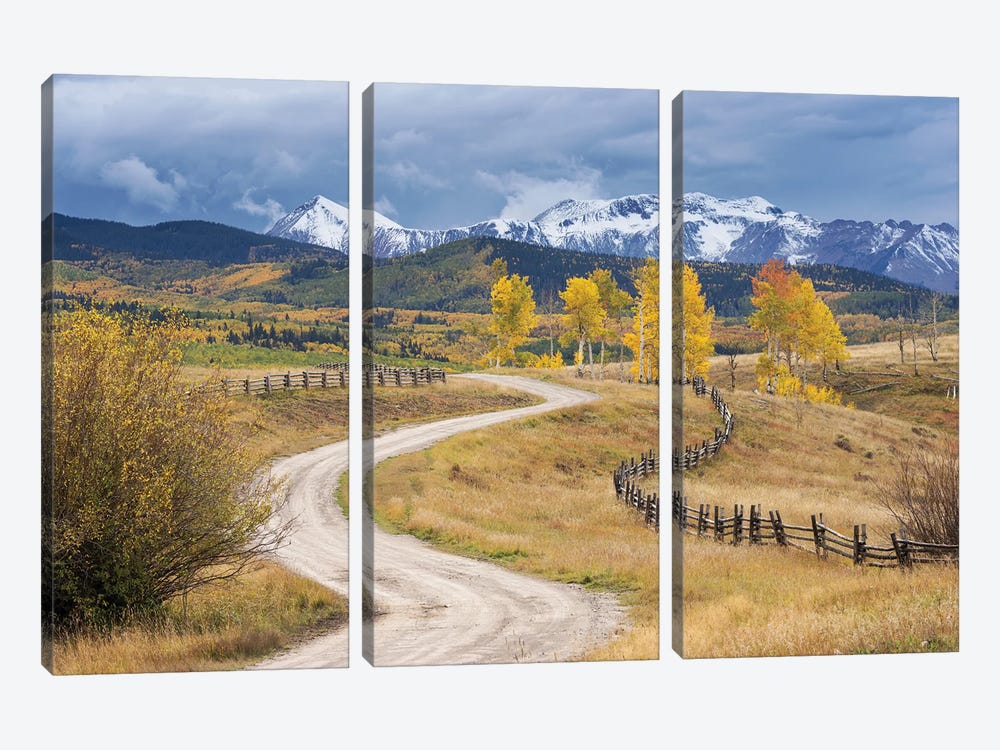 USA, Colorado, Uncompahgre National Forest. Landscape With County Road And San Juan Mountains. by Jaynes Gallery 3-piece Canvas Art