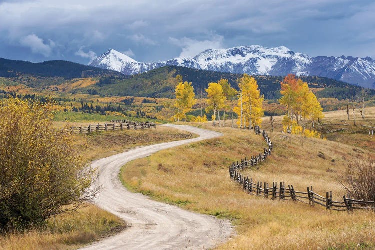 USA, Colorado, Uncompahgre National Forest. Landscape With County Road And San Juan Mountains. by Jaynes Gallery wall art