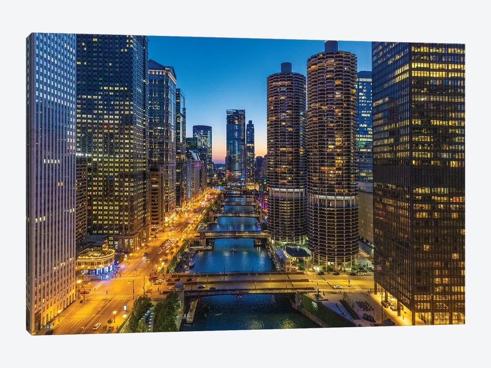 USA, Illinois, Chicago. Downtown At Twilight. by Jaynes Gallery 1-piece Canvas Wall Art