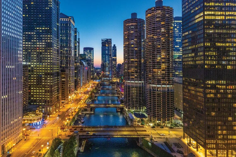 USA, Illinois, Chicago. Downtown At Twilight.