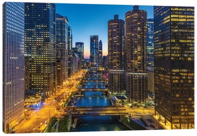 USA, Illinois, Chicago. Downtown At Twilight. Canvas Art Print - Jaynes Gallery