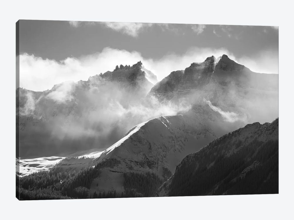 USA, Colorado, San Juan Mountains. Black and white of winter mountain landscape. by Jaynes Gallery 1-piece Canvas Print