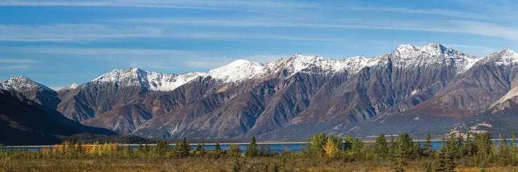 Canada, Yukon, Panoramic of St. Elias Range and Kluane Lake.