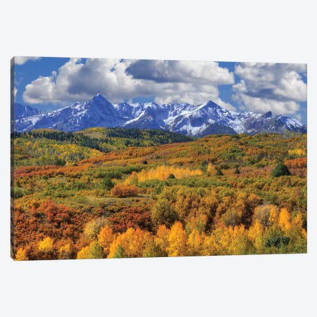 USA, Colorado, San Juan Mountains. Mountain and valley landscape in autumn. Canvas Print #JYG131} by Jaynes Gallery Canvas Art Print