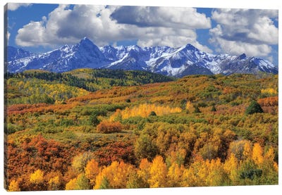 USA, Colorado, San Juan Mountains. Mountain and valley landscape in autumn. Canvas Art Print - Colorado Art