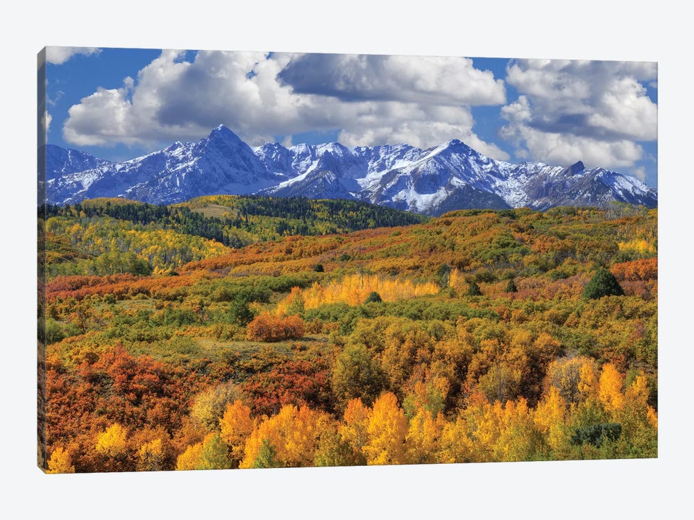 USA, Colorado, San Juan Mountains. Mountain and valley landscape in autumn. by Jaynes Gallery 1-piece Art Print