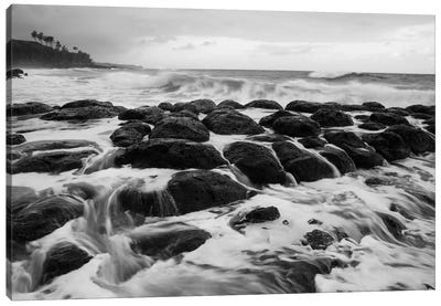 USA, Hawaii, Kauai. Black and white of rocky shoreline. Canvas Art Print - Kauai