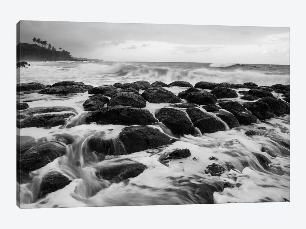 USA, Hawaii, Kauai. Black and white of rocky shoreline. by Jaynes Gallery 1-piece Art Print