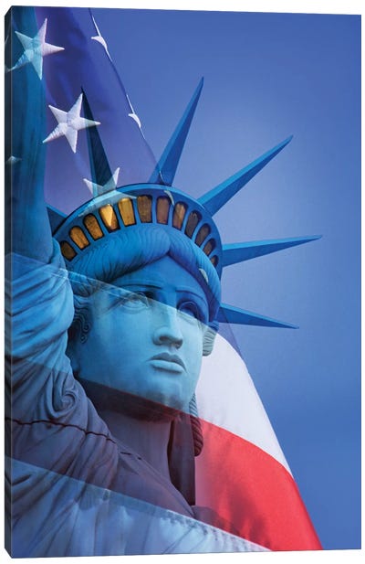 USA, Nevada, Las Vegas. Statue of Liberty and American flag composite. Canvas Art Print - Flag Art