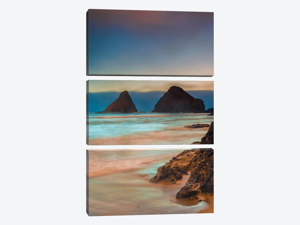 USA, Oregon, Florence. Sunrise on Heceta Beach. by Jaynes Gallery 3-piece Canvas Art Print